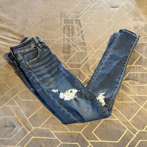 American Eagle Blue Jeggings with Distressed Fading